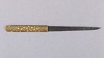 Knife Handle (<i>Kozuka</i>) with Blade Depicting Maples, Arabesques, and Patterns (紅葉唐草文様図小柄), Iron, gold, steel, Japanese