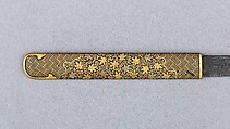 Knife Handle (<i>Kozuka</i>) with Blade Depicting Maples, Arabesques, and Patterns (紅葉唐草文様図小柄), Iron, gold, steel, Japanese