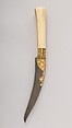 Knife (Kard), Steel, ivory (walrus), gold, Persian, Qajar