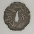Sword guard (<i>Tsuba</i>) Depicting Swallowtail Butterflies (揚羽蝶図鐔), Copper-silver alloy shibuichi), bronze, gold, Japanese