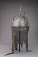 Helmet, Steel, textile, gold, copper alloy, probably Iranian