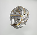 Close Helmet with Mask Visor in Form of a Human Face, Attributed to Kolman Helmschmid (German, Augsburg 1471–1532), Steel, gold, German, Augsburg