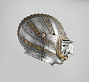 Mask Visor in Form of a Human Face, Attributed to Kolman Helmschmid (German, Augsburg 1471–1532), Steel, gold, German, Augsburg