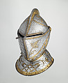 Close Helmet from a Garniture Made for a Member of the d'Avalos Family, Steel, gold, German, Augsburg
