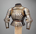 Elements of an Italian Light-Cavalry Armor <i>alla Tedesca</i> (in the German Fashion), Steel, gold, copper alloy, leather, Italian, Milan