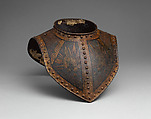 Painted Gorget, Steel, textile (silk), polychromy, gold, copper alloy, Western Europe, probably British or Dutch
