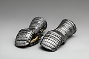 Three-Quarter Armor, Pauldrons and vambraces attributed to Kolman Helmschmid (German, Augsburg 1471–1532), Steel, leather, German, Augsburg
