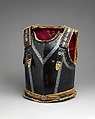 Cuirass, Steel, satin, velvet, silver galloon, sheepskin, leather, gold, German