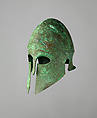 Helmet of the Corinthian Type and Pair of Greaves, Bronze, Greek