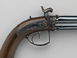 Pair of Four-Barreled Turnover Percussion Pistols of Henry Pelham Fiennes Pelham-Clinton, 4th Duke of Newcastle-under-Lyne (1785–1851), with Pair of Box-Lock Turn-Off Pocket Pistols, Case, and Accessories, James Purdey the Elder (British, London 1784–1863 Margate), Turnover pistols: steel, wood (walnut), gold, silver; pocket pistols: steel, wood (walnut); mallet: wood (walnut, rosewood, ebony), leather; ramrod: wood (ebony), brass; cleaning rod: wood (walnut), brass, steel; cleaning rod tip: brass; powder flask: copper, gold, brass, steel; bullet mold: steel; nipple wrench: wood (walnut), steel, brass; screwdriver: horn, steel, brass; socket wrench: steel; patch box: ivory; case: wood (mahogany), brass, ivory, textile, paper, British, London