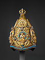 Vajracarya Priest's Crown, Copper, gold, turquoise, semi-precious stones, silver foil, Nepalese