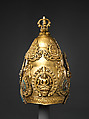 Vajracarya Priest's Crown, Copper, gold, turquoise, semi-precious stones, silver foil, Nepalese