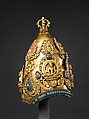 Vajracarya Priest's Crown, Copper, gold, turquoise, semi-precious stones, silver foil, Nepalese