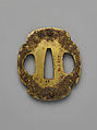Sword Guard (<i>Tsuba</i>) With the Motif of Chrysanthemums and Arabesques (菊唐草に七宝図鐔), Brass, enameled cloisonné (<i>shippō</i>), copper, Japanese