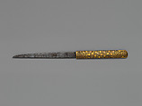 Knife Handle (<i>Kozuka</i>) with Blade Depicting Maples, Arabesques, and Patterns (紅葉唐草文様図小柄), Iron, gold, steel, Japanese