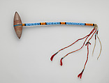 Ceremonial War Club, Stone, wood, beads, leather, tin, horsehair (?), Native American, Plains