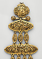 Pair of Crupper Pendants, Iron, gold, copper alloy, leather, wood, Tibetan