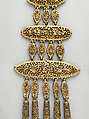 Pair of Crupper Pendants, Iron, gold, copper alloy, leather, wood, Tibetan