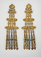 Pair of Crupper Pendants, Iron, gold, copper alloy, leather, wood, Tibetan