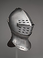 Foot-Combat Helm, Steel, leather, textile, copper alloy, possibly British or Flemish