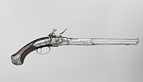 Repeating Flintlock Pistol, Michele Lorenzoni (Italian, active in Florence, died 1733), Steel, wood, silver, Italian, Florence