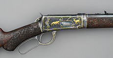 Winchester Model 1894 Takedown Rifle (serial no. 311946) with Box of Sights, Winchester Repeating Arms Company (American, New Haven, Connecticut, founded 1866), Steel, gold, platinum, silver, wood (walnut), leather, textile, American, New Haven, Connecticut