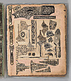 Workbook Recording the Engraved Firearms Ornament of Louis D. Nimschke (1832–1904), Louis Daniel Nimschke (American, born Ebersdorf, Reuss Schleiz, Germany July 14, 1832–April 9, 1904 Brooklyn, New York), Ink on paper, leather binding, American, New York