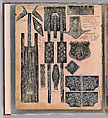 Workbook Recording the Engraved Firearms Ornament of Louis D. Nimschke (1832–1904), Louis Daniel Nimschke (American, born Ebersdorf, Reuss Schleiz, Germany July 14, 1832–April 9, 1904 Brooklyn, New York), Ink on paper, leather binding, American, New York