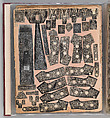 Workbook Recording the Engraved Firearms Ornament of Louis D. Nimschke (1832–1904), Louis Daniel Nimschke (American, born Ebersdorf, Reuss Schleiz, Germany July 14, 1832–April 9, 1904 Brooklyn, New York), Ink on paper, leather binding, American, New York