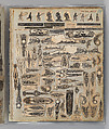 Workbook Recording the Engraved Firearms Ornament of Louis D. Nimschke (1832–1904), Louis Daniel Nimschke (American, born Ebersdorf, Reuss Schleiz, Germany July 14, 1832–April 9, 1904 Brooklyn, New York), Ink on paper, leather binding, American, New York