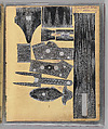 Workbook Recording the Engraved Firearms Ornament of Louis D. Nimschke (1832–1904), Louis Daniel Nimschke (American, born Ebersdorf, Reuss Schleiz, Germany July 14, 1832–April 9, 1904 Brooklyn, New York), Ink on paper, leather binding, American, New York