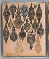 Workbook Recording the Engraved Firearms Ornament of Louis D. Nimschke (1832–1904), Louis Daniel Nimschke (American, born Ebersdorf, Reuss Schleiz, Germany July 14, 1832–April 9, 1904 Brooklyn, New York), Ink on paper, leather binding, American, New York