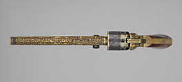 Gold-inlaid Colt Model 1851 Navy Revolver (serial no. 20133), with Case and Accessories, Samuel Colt (American, Hartford, Connecticut 1814–1862), Steel, copper alloy, gold, wood (walnut), textile, glass, cork, bone, pewter, paper, American, Hartford, Connecticut