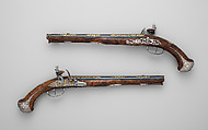 Pair of Flintlock Pistols of Count Heinrich von Brühl (1700–1763), Adrien Reynier the Younger, called Le Hollandois (French, Paris ca. 1680–1743 Paris), Steel, wood, silver, gold, copper alloy, French, Paris