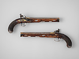 Pair of Flintlock Pistols of the Prince of Wales, later George IV (1762–1830), with Case and Accessories, Durs Egg (British, born Switzerland, baptized Oberbuchsiten, Switzerland 1748–1831 London), Steel, wood (walnut, rosewood, mahogany), silver, gold, horn, copper alloy, leather, textile, British, London