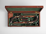 Pair of Flintlock Pistols of the Prince of Wales, later George IV (1762–1830), with Case and Accessories, Durs Egg (British, born Switzerland, baptized Oberbuchsiten, Switzerland 1748–1831 London), Steel, wood (walnut, rosewood, mahogany), silver, gold, horn, copper alloy, leather, textile, British, London