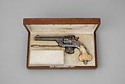 Smith & Wesson .44 Double-Action Frontier Model Revolver decorated by Tiffany & Co. (serial no. 8401), with Case and Cleaning Rod, Smith & Wesson (American, established 1852), Steel, silver, ivory, textile (chamois), wood (California laurel), American, Springfield, Massachusetts and New York