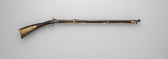 Percussion Longrifle Converted to a Target Rifle, Attributed to Jacob Kuntz (American, Allentown, Pennsylvania 1780–1876 Philadelphia, Pennsylvania), Wood (maple), steel, brass, platinum, silver, horn, bone, stock and fittings, American, Philadelphia; lock, British, London; barrel, Scottish, Edinburgh