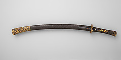 Blade and Mounting for a Short Sword (<i>Wakizashi</i>), Steel, wood, brass, lacquer, copper-gold alloy (<i>shakudō</i>), ray skin (<i>same</i>), silk, silver, Japanese