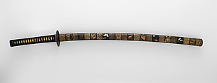 印籠刻昆虫図螺鈿据文象嵌鞘打刀拵 Blade and Mounting for a Sword (<i>Katana</i>), Steel, wood, lacquer, mother-of-pearl, rayskin (<i>same</i>), thread, copper-gold alloy (<i>shakudō</i>), copper-silver alloy (<i>shibuichi</i>), gold, iron, Japanese