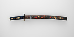 紅葉蒔絵鞘脇指拵 Mounting for a Short Sword (<i>Wakizashi</i>), 重武 Shigetake (Japanese, Edo, active 18th century), Steel, wood, lacquer, rayskin (<i>same</i>), thread, copper-gold alloy (<i>shakudō</i>), gold, copper-silver alloy (<i>shibuichi</i>), Japanese