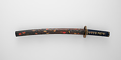 紅葉蒔絵鞘脇指拵 Mounting for a Short Sword (<i>Wakizashi</i>), 重武 Shigetake (Japanese, Edo, active 18th century), Steel, wood, lacquer, rayskin (<i>same</i>), thread, copper-gold alloy (<i>shakudō</i>), gold, copper-silver alloy (<i>shibuichi</i>), Japanese