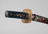 紅葉蒔絵鞘脇指拵 Mounting for a Short Sword (<i>Wakizashi</i>), 重武 Shigetake (Japanese, Edo, active 18th century), Steel, wood, lacquer, rayskin (<i>same</i>), thread, copper-gold alloy (<i>shakudō</i>), gold, copper-silver alloy (<i>shibuichi</i>), Japanese