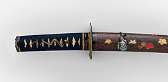 紅葉蒔絵鞘脇指拵 Mounting for a Short Sword (<i>Wakizashi</i>), 重武 Shigetake (Japanese, Edo, active 18th century), Steel, wood, lacquer, rayskin (<i>same</i>), thread, copper-gold alloy (<i>shakudō</i>), gold, copper-silver alloy (<i>shibuichi</i>), Japanese