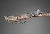 Wheellock Rifle, Johannes Hartel (Polish, Cieszyn (Silesian), active ca. 1650), Steel, silver, wood (red beech), staghorn, mother of pearl, Silesian, Cieszyn