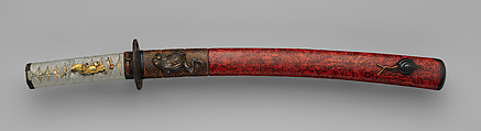 Blade and Mounting for a Short Sword (Wakizashi), Steel, wood, lacquer,  rayskin (samé), thread, copper-gold alloy (shakudō), silver, copper, iron, Japanese