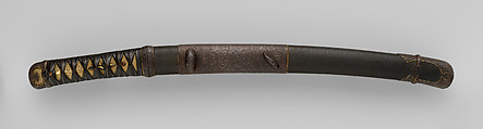 Blade and Mounting for a Short Sword (Wakizashi), Steel, wood, lacquer, rayskin (samé), leather, copper-gold alloy (shakudō), iron, gold, Japanese