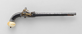 Miquelet Pistol, Steel, silver, ivory, leather, chern, Caucasian