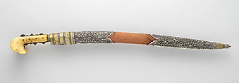 Sword (Yatagan) with Scabbard, Steel, wood, horn, silver, velvet, gold, Turkish