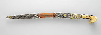 Sword (Yatagan) with Scabbard, Steel, wood, horn, silver, velvet, gold, Turkish